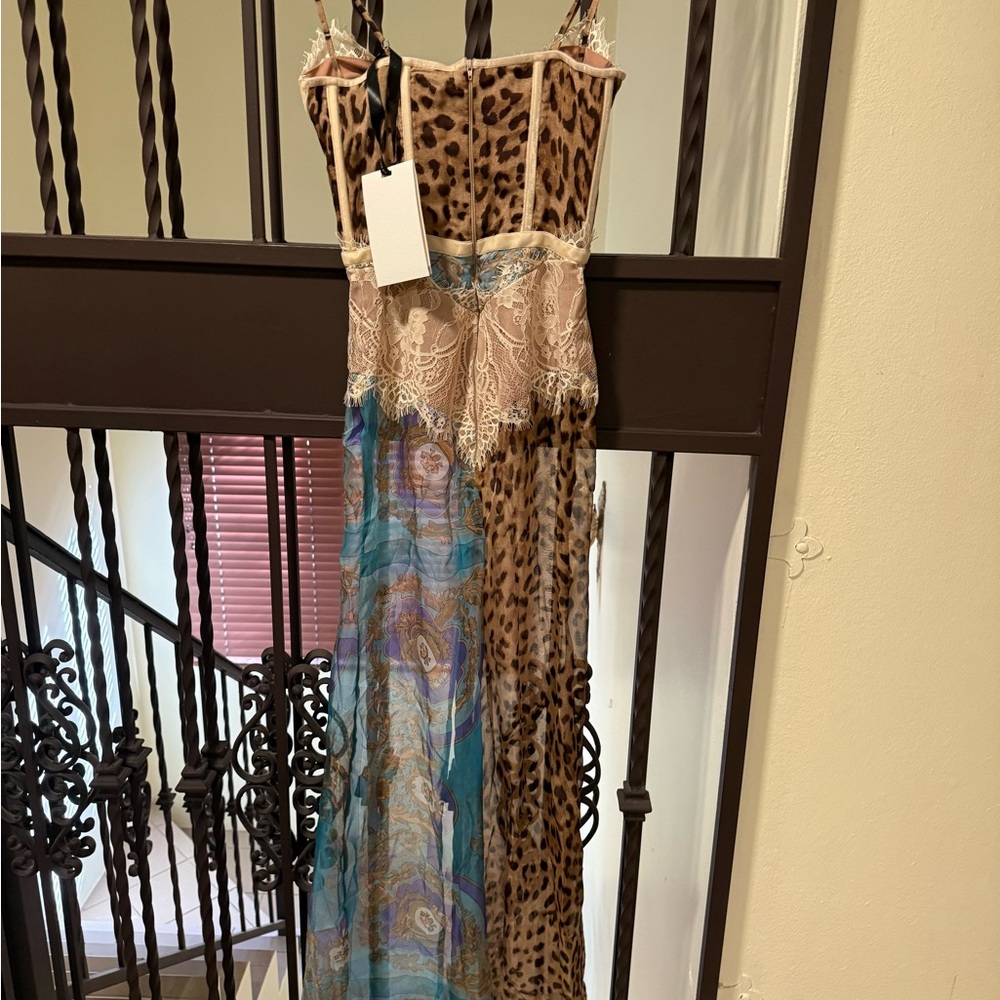 NWT DOLCE MAXI DRESS IN TURQUOISE BAROQUE SILK - Picture 7 of 8